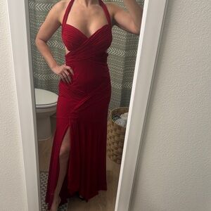 Jovani Red Backless Halter Dress